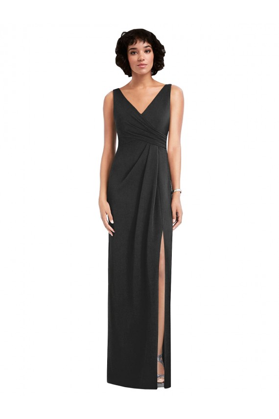 Cheap Draped Wrap Formal Maxi Spandex Bridesmaid Dress / Prom Dress with Front Slit UK
