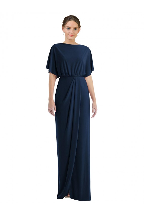 Cheap Open Back Short Sleeves Draped Tulip Skirt Maxi Spandex Bridesmaid Dress / Prom Dress UK
