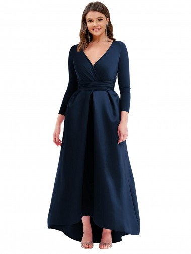 Cheap Long Sleeves Wrapped Formal Spandex Bridesmaid Dress / Prom Dress with High Low Full Skirt and Pockets UK