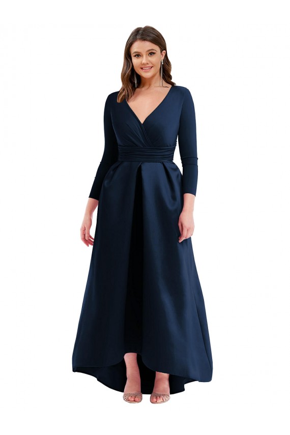 Cheap Long Sleeves Wrapped Formal Spandex Bridesmaid Dress / Prom Dress with High Low Full Skirt and Pockets UK