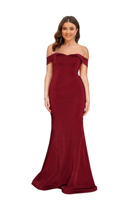 Cheap Off Shoulder Sleeves Sweetheart Neckline Long Formal Spandex Bridesmaid Dress / Prom Dress UK