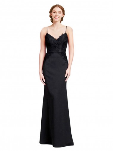 Cheap Long Chiffon Bridesmaid Dress / Prom Dress with Lace Bodice and Curved V-Neckline UK