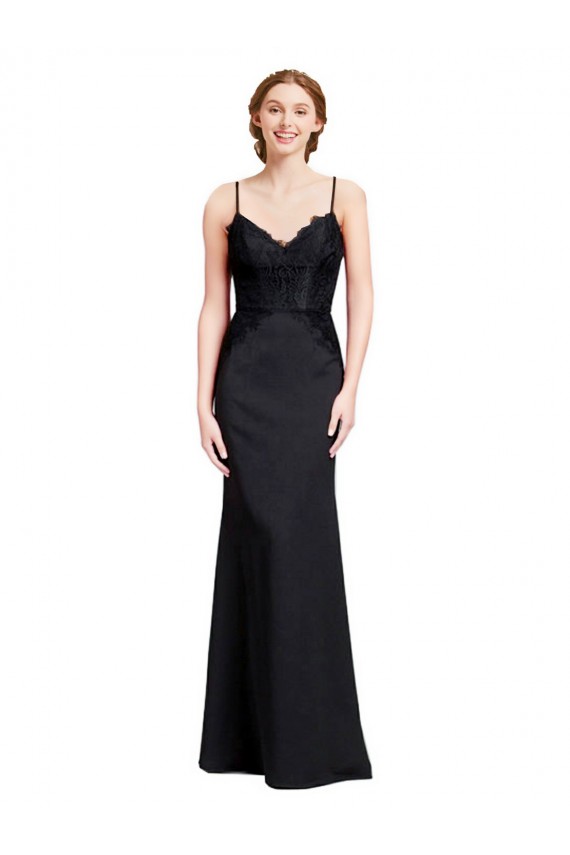 Cheap Long Chiffon Bridesmaid Dress / Prom Dress with Lace Bodice and Curved V-Neckline UK