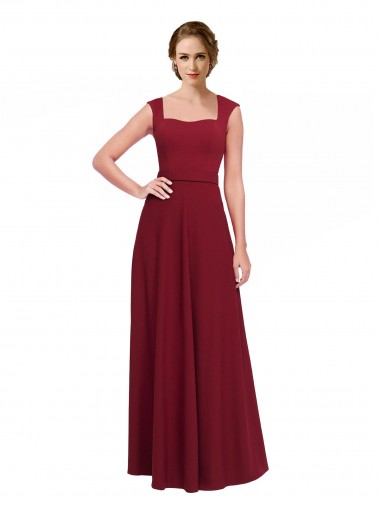 Cheap Square Neck Subtle Cap Sleeeves Crepe Bridesmaid Dress / Prom Dress UK
