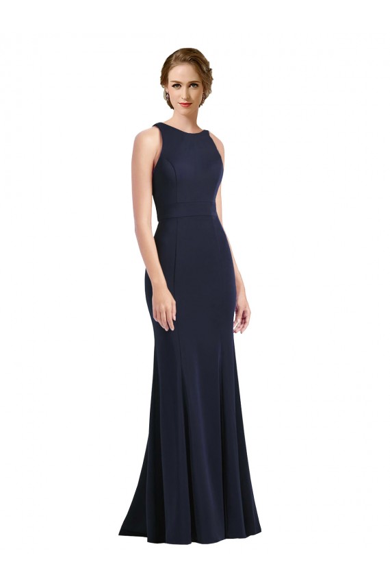 Cheap High Neck Sheath Long Crepe Bridesmaid Dress / Prom Dress UK