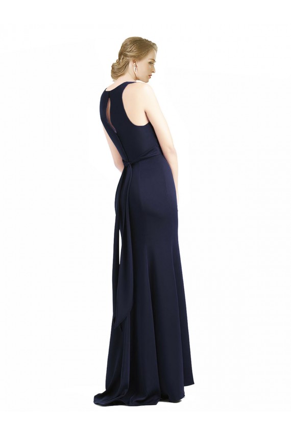 Cheap High Neck Sheath Long Crepe Bridesmaid Dress / Prom Dress UK