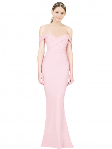 Cheap Full Length Off the Shoulder Bridesmaid Dress / Prom Dress with Twist Front UK