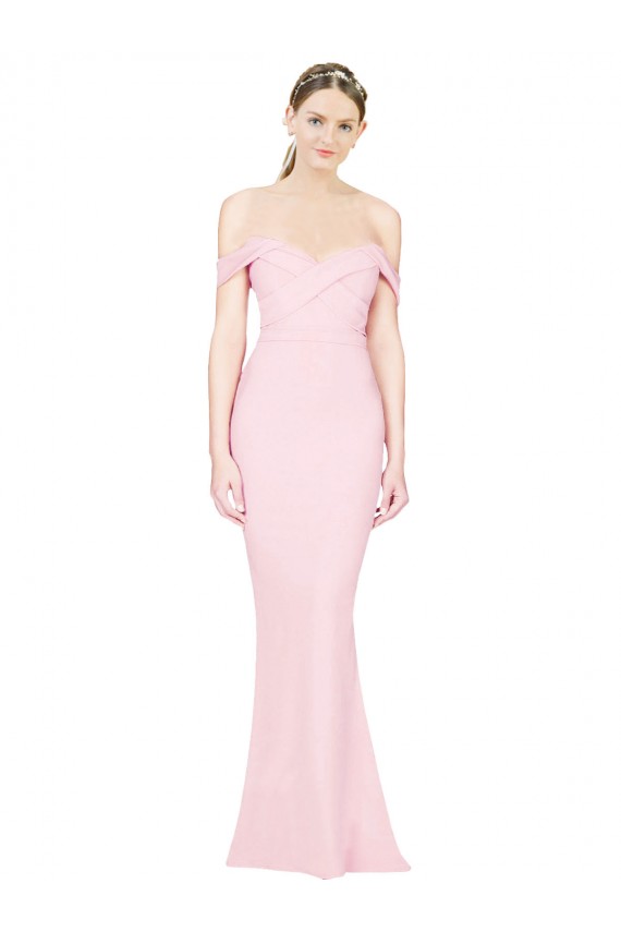 Cheap Full Length Off the Shoulder Bridesmaid Dress / Prom Dress with Twist Front UK