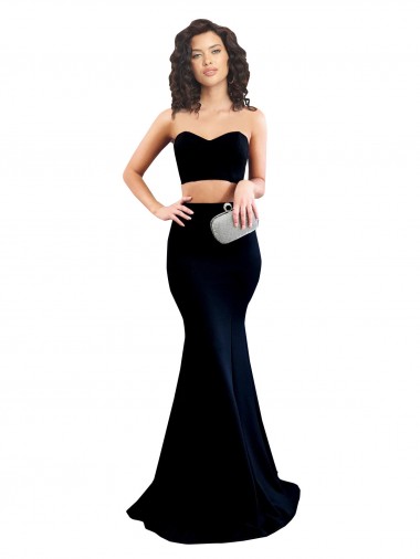 Cheap Two Piece High Neck Formal Crepe Bridesmaid Dress / Prom Dress UK