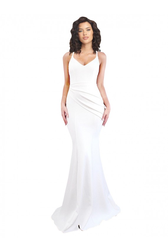 Cheap Fishtail Shape Spaghetti Straps Open Back Formal Crepe Bridesmaid Dress / Prom Dress with Ruffles UK