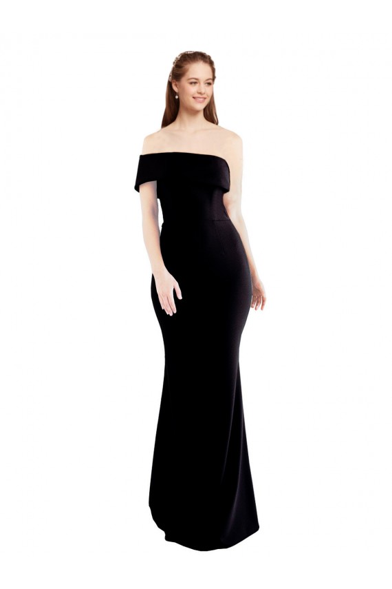 Cheap Asymmetrical Draped Off the Shoulder Banded Formal Crepe Bridesmaid Dress / Prom Dress UK