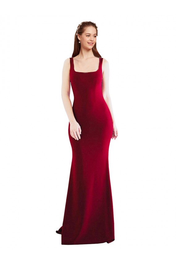 Cheap Square Neckline and Backline Fitted Formal Crepe Bridesmaid Dress / Prom Dress UK