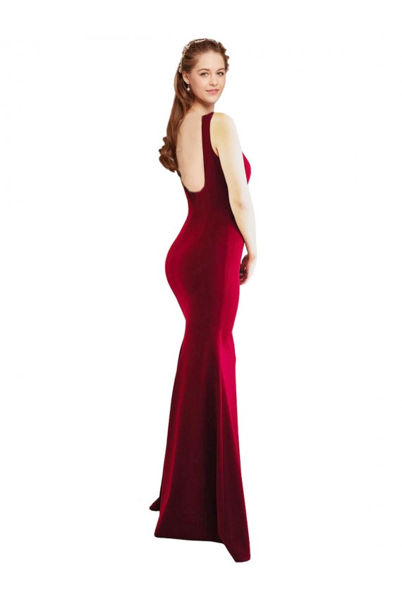 Cheap Square Neckline and Backline Fitted Formal Crepe Bridesmaid Dress / Prom Dress UK