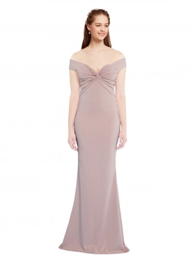 Cheap Knotted Off the Shoulder Formal Crepe Bridesmaid Dress / Prom Dress with Cut-Out Back UK