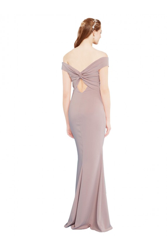 Cheap Knotted Off the Shoulder Formal Crepe Bridesmaid Dress / Prom Dress with Cut-Out Back UK