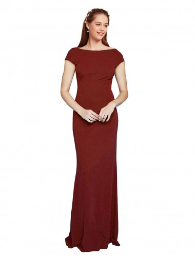 Cheap Cap Sleelves Mermaid Formal Crepe Bridesmaid Dress / Prom Dress Keyhole Back UK
