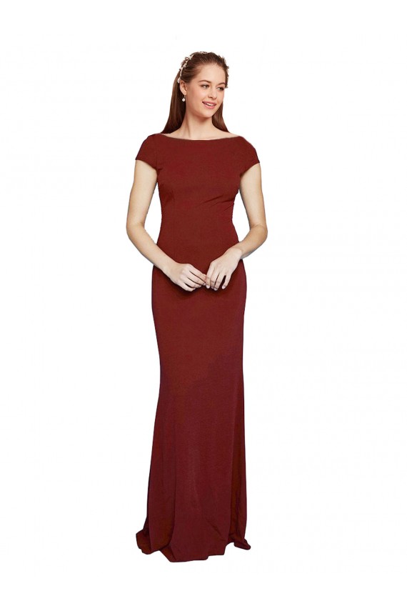 Cheap Cap Sleelves Mermaid Formal Crepe Bridesmaid Dress / Prom Dress Keyhole Back UK