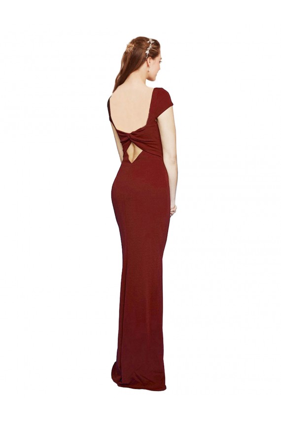 Cheap Cap Sleelves Mermaid Formal Crepe Bridesmaid Dress / Prom Dress Keyhole Back UK