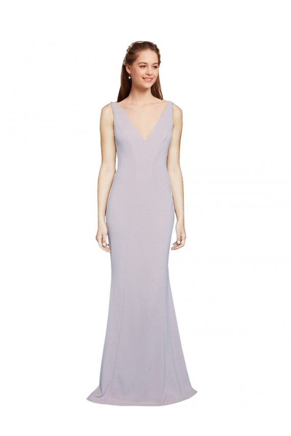 Cheap Cut-Out Back V-Neckline Mermaid Formal Crepe Bridesmaid Dress / Prom Dress Keyhole Back UK