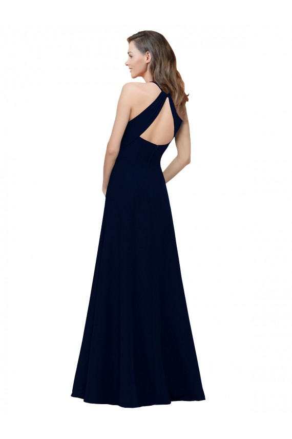 Cheap High Neck Crepe Bridesmaid Dress / Prom Dress with Pleats and Keyhole Back UK