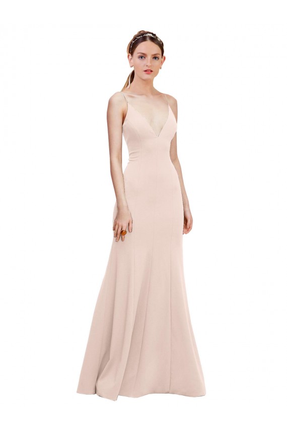 Cheap Deep V-Neck and Back Long Formal Crepe Bridesmaid Dress / Prom Dress UK