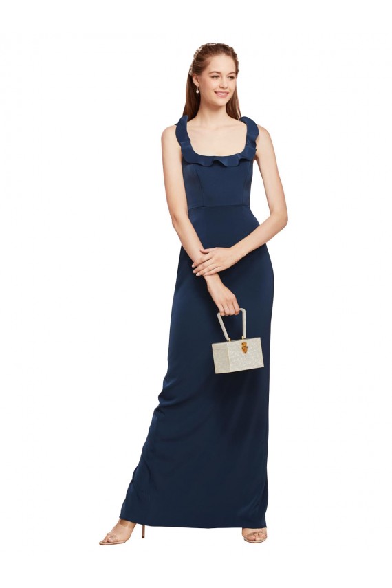 Cheap Scoop Neck with Ruffles Long Formal Crepe Bridesmaid Dress / Prom Dress with Back Slit UK