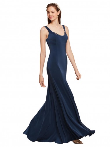 Cheap Fit and Flare Long Formal Crepe Bridesmaid Dress / Prom Dress with Round Neck UK