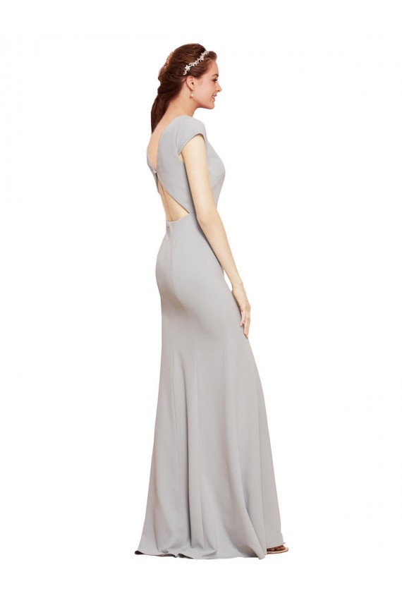 Cheap Fit and Flare Long Formal Crepe Bridesmaid Dress / Prom Dress with Tie Open Back UK