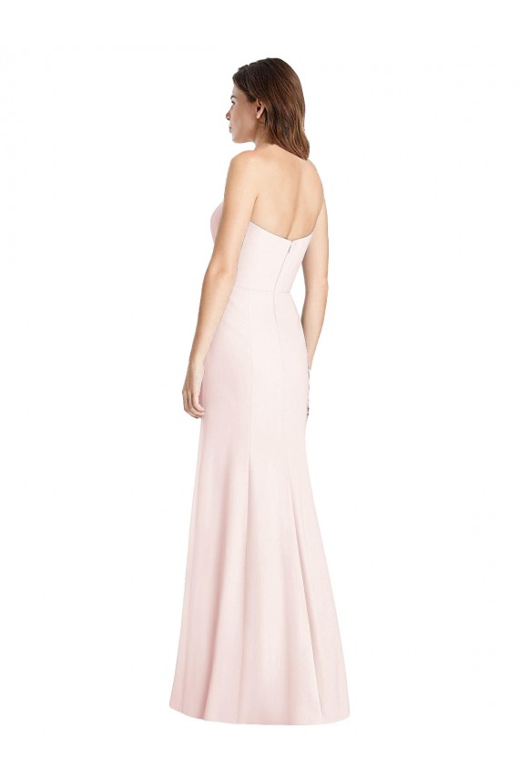 Cheap Strapless Crepe Trumpet Bridesmaid Dress / Prom Dress with Front Slit UK