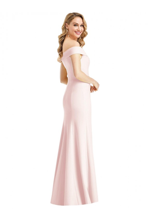 Cheap Off the Shoulder Notch Trumpet Formal Crepe Bridesmaid Dress / Prom Dress with Front Slit UK