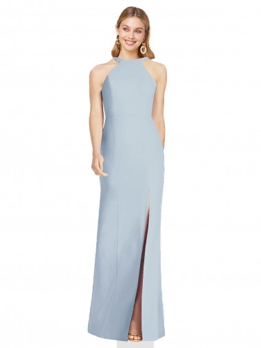 Cheap High Neck Backless Formal Crepe Trumpet Bridesmaid Dress UK