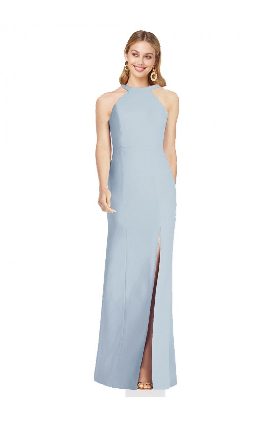 Cheap High Neck Backless Formal Crepe Trumpet Bridesmaid Dress UK
