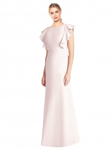 Cheap Ruffle Cap Sleeves Open Back Trumpet Bridesmaid Dress / Prom Dress UK