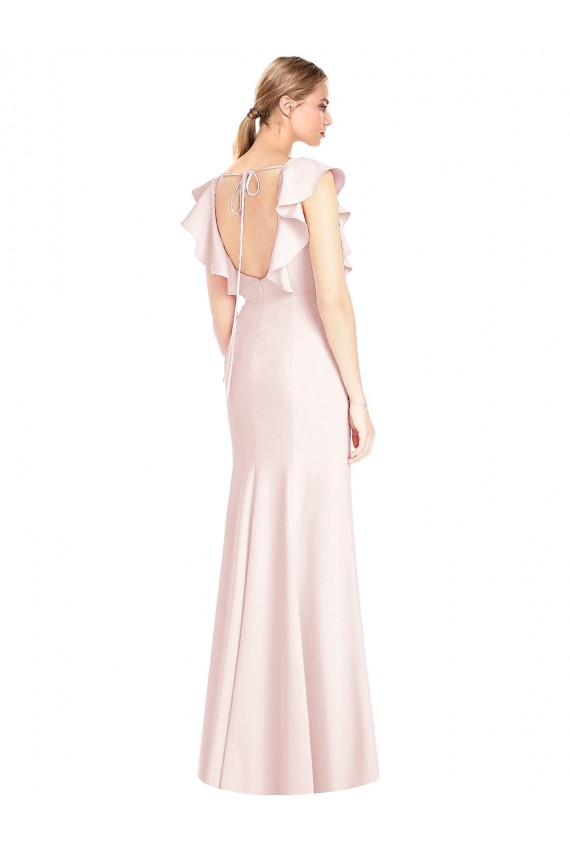Cheap Ruffle Cap Sleeves Open Back Trumpet Bridesmaid Dress / Prom Dress UK