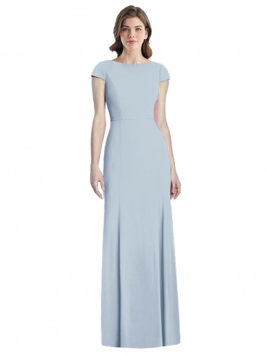 Cheap Bateau Neck Cap Sleeves Open Back Trumpet Bridesmaid Dress / Prom Dress UK