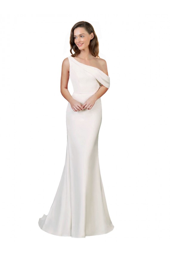 Cheap One Shoulder Formal Crepe Bridesmaid Dress / Prom Dress with Draped Off the Shoulder Strap UK