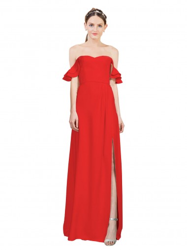 Cheap Double Ruffle Flounce Sleeves Formal Crepe Bridesmaid Dress / Prom Dress with Slit UK