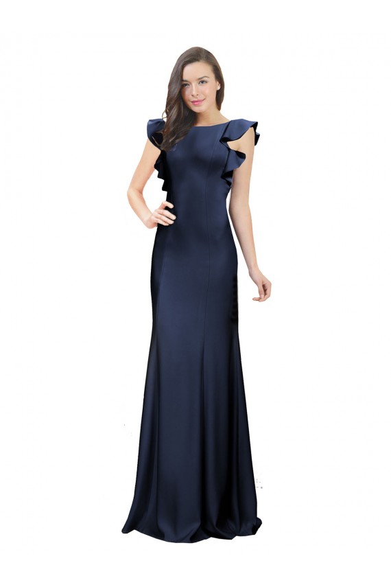 Cheap Sleeveless Crepe Bridesmaid Dress / Prom Dress with Cascading Ruffle and Keyhole Back UK