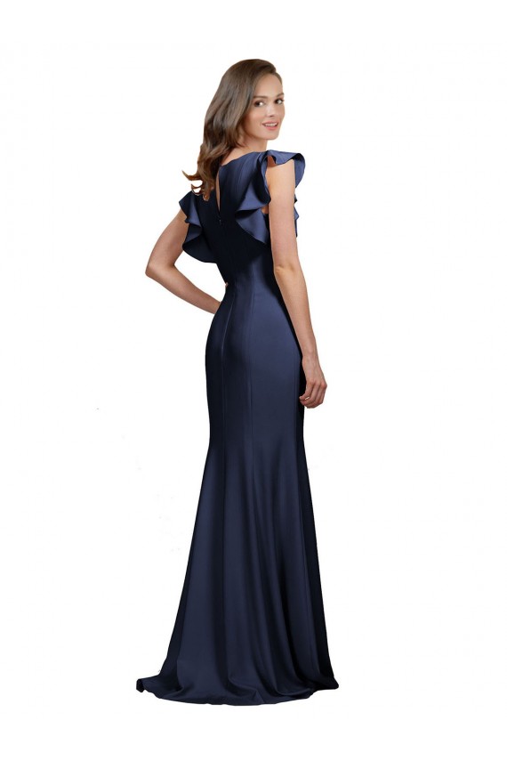 Cheap Sleeveless Crepe Bridesmaid Dress / Prom Dress with Cascading Ruffle and Keyhole Back UK