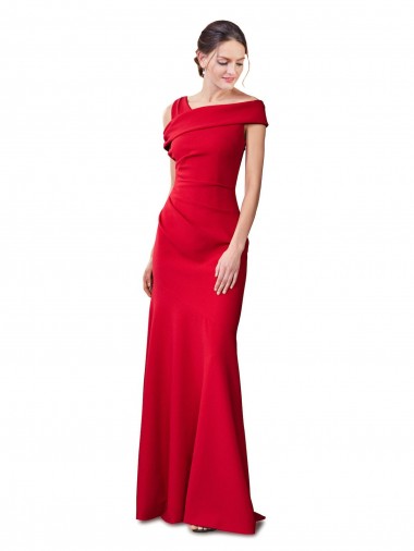 Cheap Sleeveless Ruched Formal Crepe Mermaid Bridesmaid Dress / Prom Dress with Off The Shoulder Detail UK