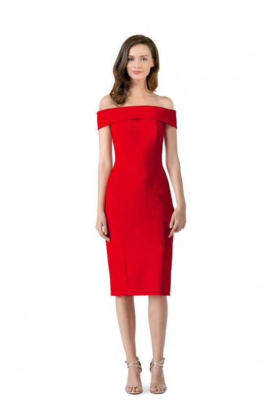 Cheap Off the Shoulder Square Neck Cocktail Length Bridesmaid Dress / Prom Homecoming Dress UK