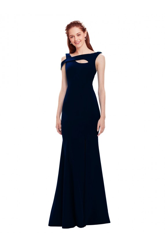 Cheap Sleeveless Formal Crepe Mermaid Bridesmaid Dress / Prom Dress with Side Slit UK