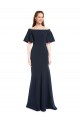 Cheap Off the Shoulder Formal Crepe Bridesmaid Dress / Prom Dress with Short Ruffle Sleeves. UK