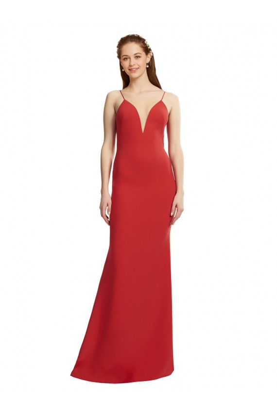 Cheap Mermaid Plunging V-Neck Formal Crepe Bridesmaid Dress / Prom Dress with Wide Open Back UK