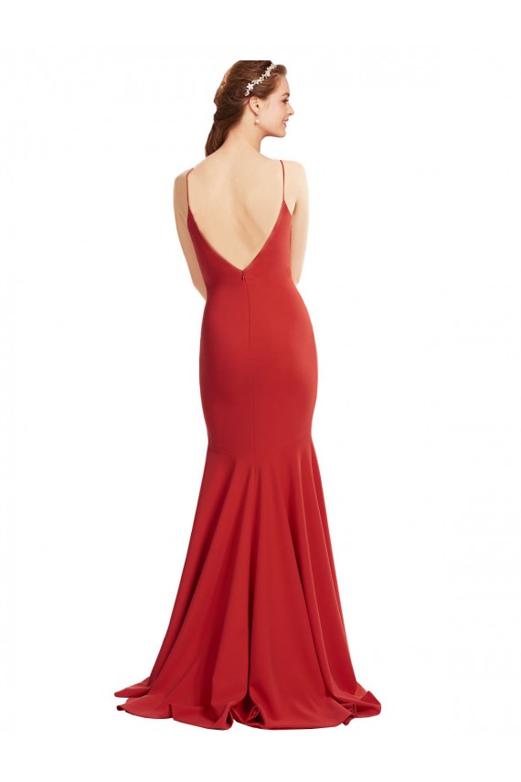 Cheap Mermaid Plunging V-Neck Formal Crepe Bridesmaid Dress / Prom Dress with Wide Open Back UK