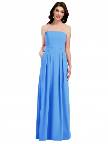 Cheap Strapless Pleated Skirt Crepe Bridesmaid Dress / Prom Dress with Pockets UK
