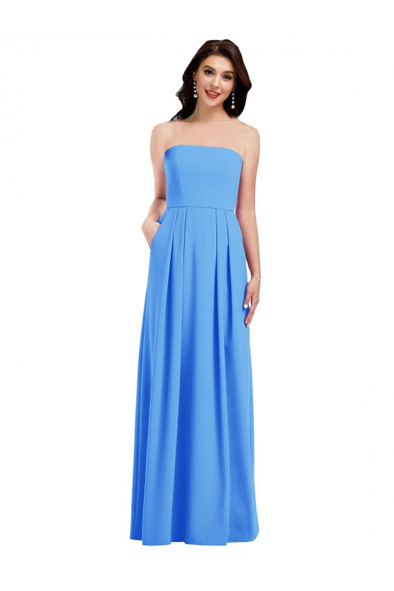 Cheap Strapless Pleated Skirt Crepe Bridesmaid Dress / Prom Dress with Pockets UK