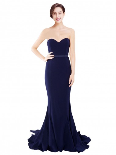 Cheap Strapless Sweetheart Neckline Crepe Bridesmaid Dress / Prom Dress with Satin Waistband UK