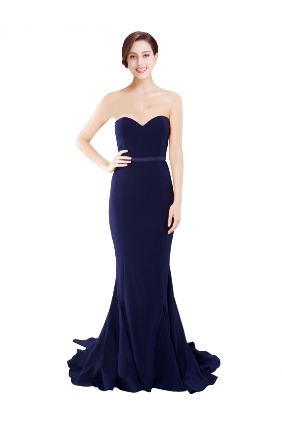 Cheap Strapless Sweetheart Neckline Crepe Bridesmaid Dress / Prom Dress with Satin Waistband UK