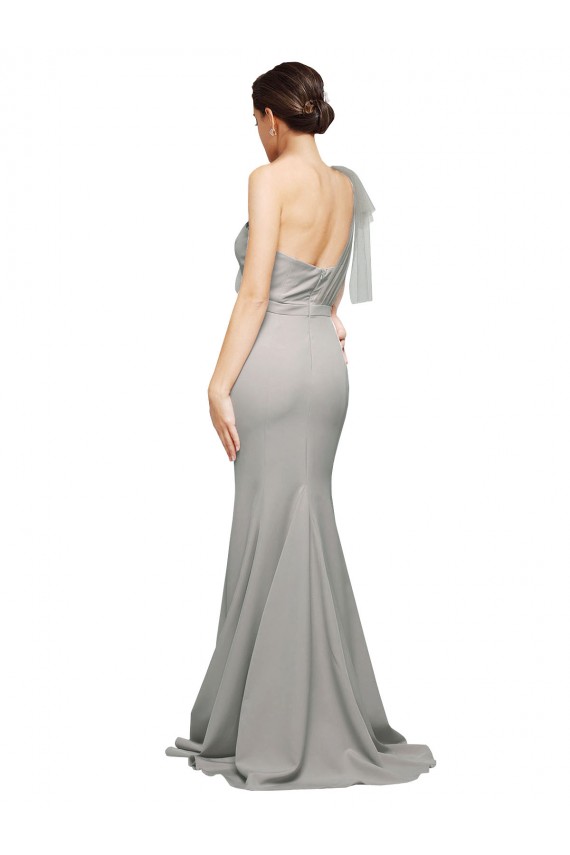 Cheap Long Sweep Train Sweetheart Formal Crepe Bridesmaid Dress / Prom Dress with Tulle One Shoulder UK